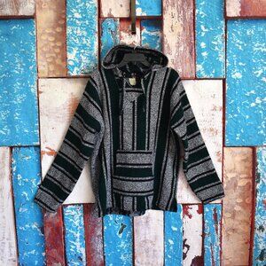 Men's Artesanias La Malinche Capucha Hoodie Poncho Baja Rug XLARGE Multicolor